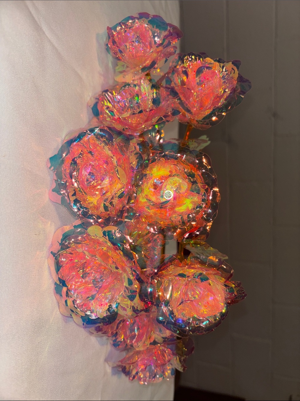 Iridescent Pink Acrylic Rose with Gold Stems-Floral Accents